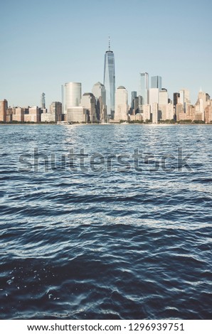 New York City skyline, color toned picture, USA.