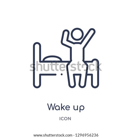 Linear wake up icon from Education outline collection. Thin line wake up icon isolated on white background. wake up trendy illustration Royalty-Free Stock Photo #1296956236