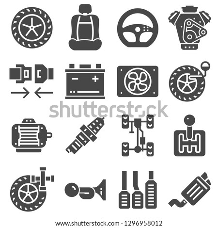 Car Parts Icons Set on White Background. Vector illustration