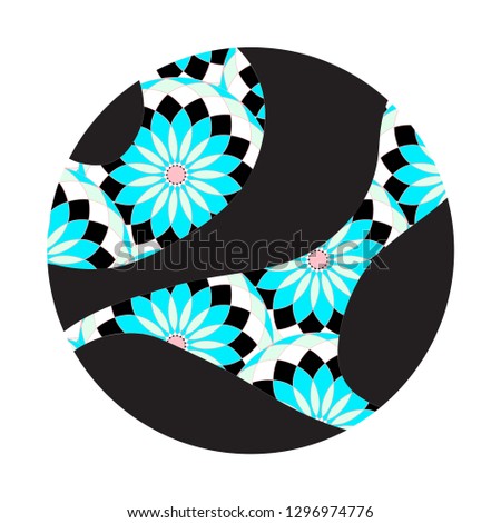 ethnic style circular symbol with floral pattern in blue black shades