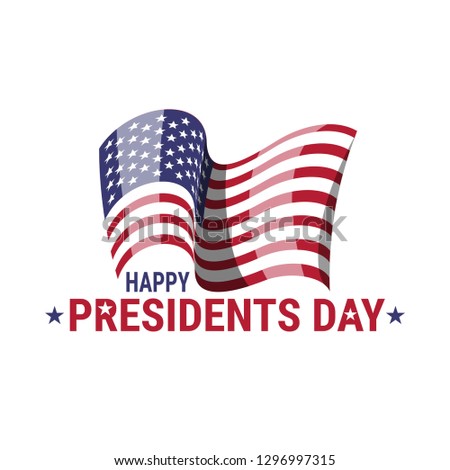 Happy Presidents Day with american flag. Usa patriotic holiday banner. Sale icon