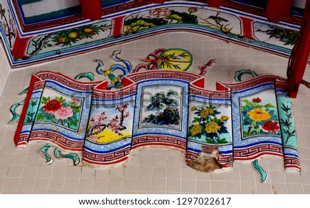 pattern background abstract ancient art asia at Chinese Temple, Bangkok, Thailand
