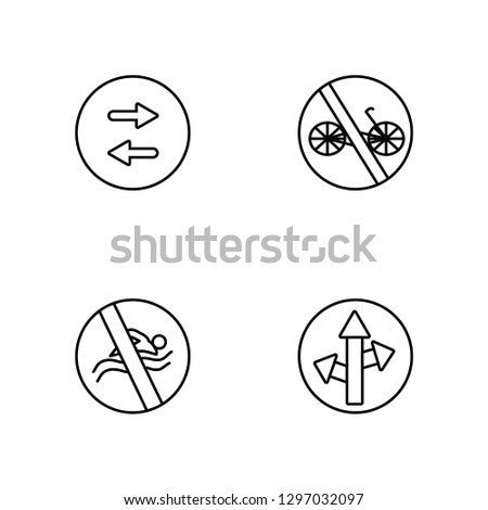 Linear Two ways, No swimming, No bicycle, Straight Vector Illustration Of 4 outline Icons. Editable Pack Of Two ways, No swimming, No bicycle, Straight