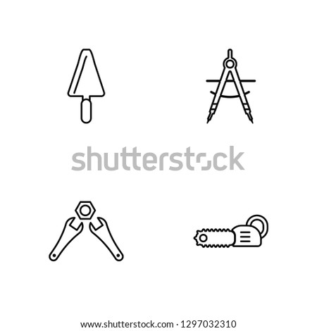 Linear Trowel, Wrench, Compass, Chainsaw Vector Illustration Of 4 outline Icons. Editable Pack Of Trowel, Wrench, Compass, Chainsaw