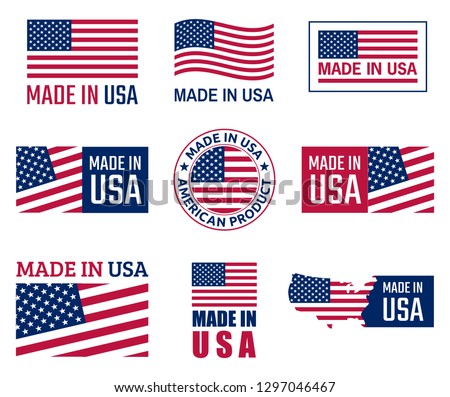 made in the usa labels set, american product emblem Royalty-Free Stock Photo #1297046467