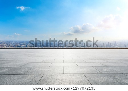 Empty floor and city skyline with buildings in Shanghai,China