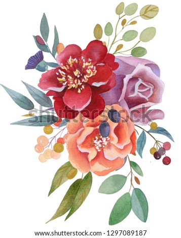 Flower Bouquet - hand painted watercolor composition.