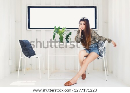 Asian woman  relax in coffee shop cafe