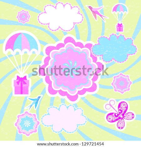  Festive set of elements for the design of postcards, greetings, children's rooms. Raster copy of vector image