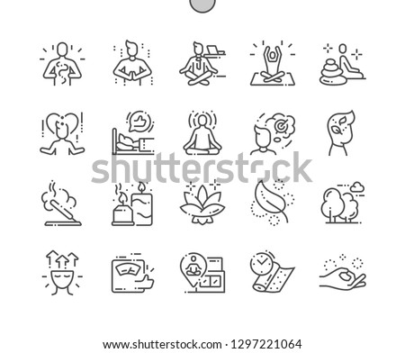 Meditation and spiritual practices Well-crafted Pixel Perfect Vector Thin Line Icons 30 2x Grid for Web Graphics and Apps. Simple Minimal Pictogram Royalty-Free Stock Photo #1297221064