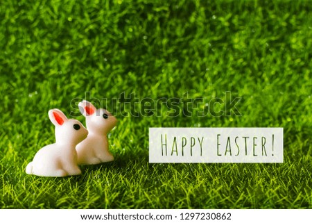 two figures Bunny on the grass. Happy Easter concept