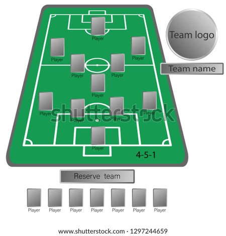Football field and play plan in the system 4-5-1, Spherical team logo with players