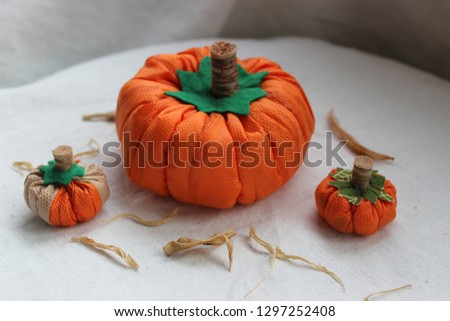 Still life with textile pumpkins for Halloween.