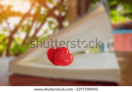 Valentine's day holiday and love concept. Vintage style picture of couple of red hearts shape with blurred background.