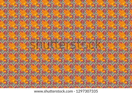 Yellow, red and green fish raster seamless pattern.