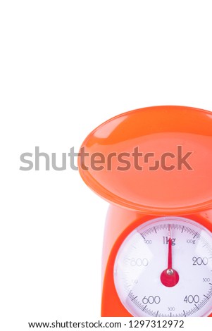 dial kitchen scales on white background kitchen equipment object isolated
