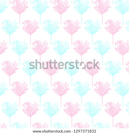 Pattern of mint, turquoise, pink woods isolated on a white homogeneous background.
