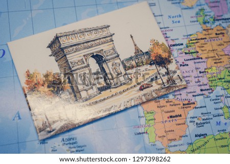 Souvenir from Paris on the map