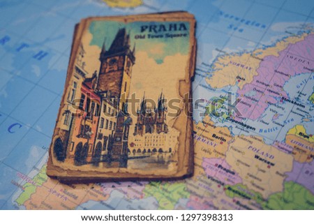 Souvenir from Prague magnet on the map of Europe