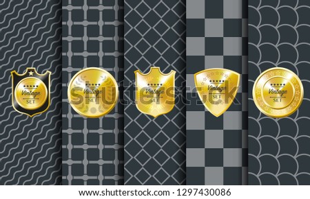 Golden vintage pattern on dark background. Vector illustration clip art. Golden abstract ornament. Set label