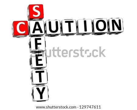 3D Caution Safety Crossword on white background