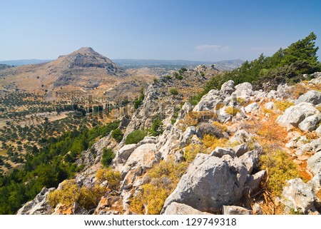 Panoramic view of Rhodes mountain. Rhodes island. Greece.