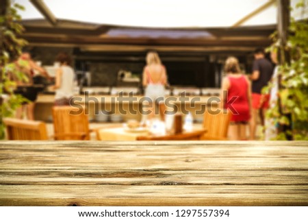 Table background and restaurant interior. Summer time. 