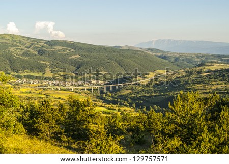 Panoramic view of Assergi (L'Aquila, Abruzzi, Italy), in the Gran Sasso Natural Park, at summer