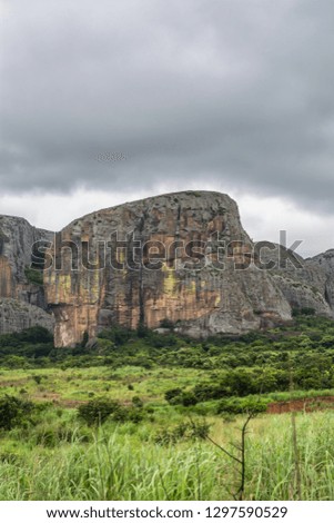 View at the mountains Pungo Andongo, Pedras Negras (black stones), huge geologic rock elements, in Malange, Angola