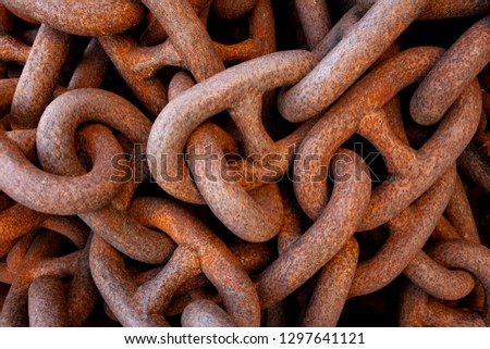 Old rusty steel chain photo, abstract grunge background