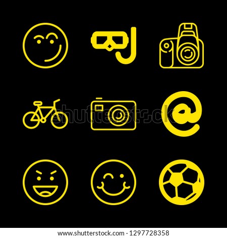 leisure icons set with student bicycle, diving and small digital camera vector set