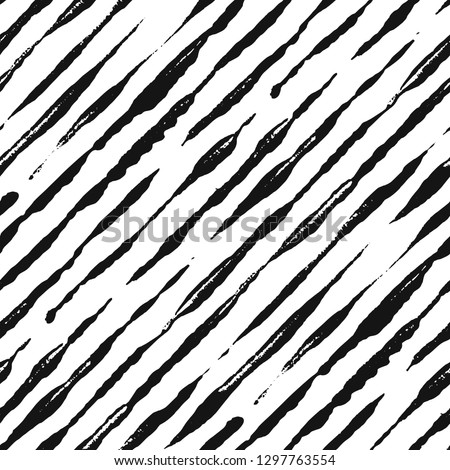 Decorative hand drawn zebra style seamless pattern. Endless ornament with black ink striped lines on white backdrop. Handpainted stylish background for fabric, wrapping, packaging paper, wallpaper Royalty-Free Stock Photo #1297763554