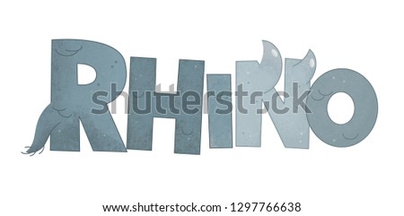 cartoon scene with rhinoceros animal sign on white background - illustration for children