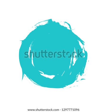 Watercolor stain circle brushstroke isolated on white background. Sketch was drawn turquoise ink in handmade technique. The design graphic element is saved as a vector illustration in EPS file format