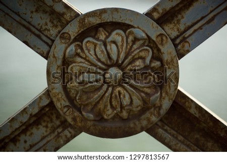 Close-up of the flower detail of the Széchenyi Chain bridge railing in Budapest