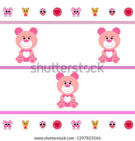 Valentine's Day, cat, bunny, bear, heart,smiley, vector background