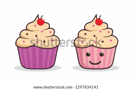 Cute cupcake cartoon illustration on isolated white background