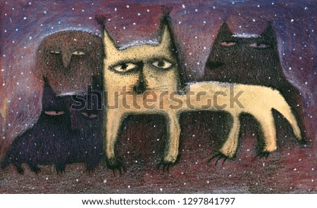 Pastel illustration of cartoon wild animals.