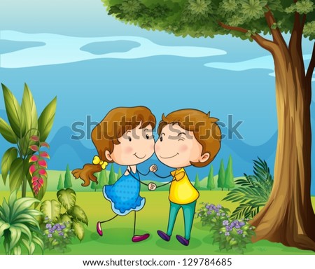 Illustration of a girl and a boy dancing at the park
