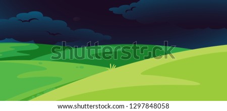 The hill scene at night illustration