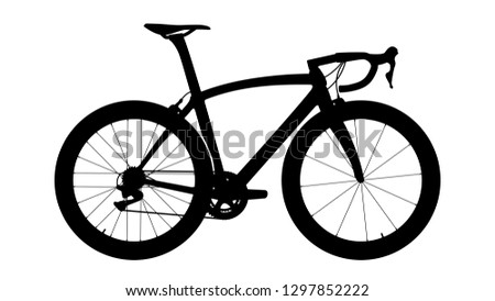 Aero road bike with deep-section wheels and rim brakes - silhouette. Vector illustration.