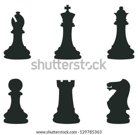 Sets of silhouette Chess icon in isolated background with king, queen, bishop, rook and pawn, create by vector Royalty-Free Stock Photo #129785363
