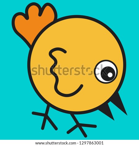 Chicken in cartoon style. On color background, vector illustration