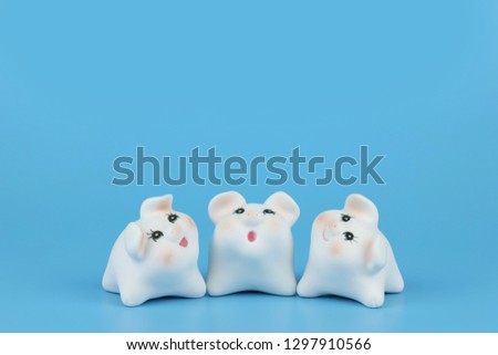2019 Chinese Zodiac Sign Year of Pig, white cute pigs on blue background