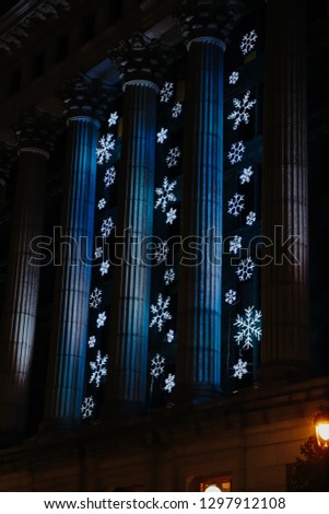 Snow pillars outside buildings 