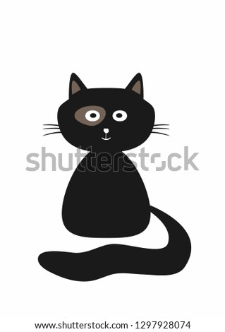 Cute black kitten. Isolated funny cat. Vector illustration.