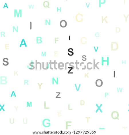 Light Blue, Green vector seamless texture with ABC characters. Colored alphabet signs with gradient on white background. Texture for window blinds, curtains.