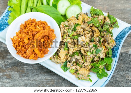 Spicy Minced Chicken Salad,Thai food north eastern spicy minced Chicken.