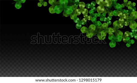 Vector Clover Leaf  Isolated on Transparent Background with Space for Text. St. Patrick's Day Illustration. Ireland's Lucky Shamrock Poster. Banner for Concert in Pub. Top View.  Success Symbols.