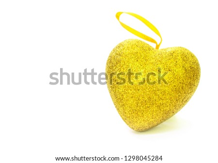Golden heart on a white background. Place for your text.